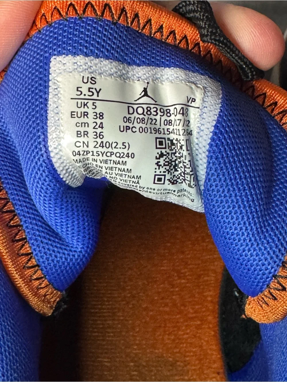 Nike Jordan Stay Loyal 2 GS Black Hyper Royal Bright Mandarin Youth 5.5Y